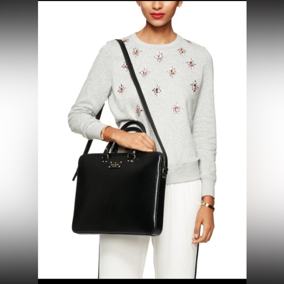 Kate Spade Wellesley Tanner Boar Leather Laptop Bag Black Unisex - Picture 3 of 6